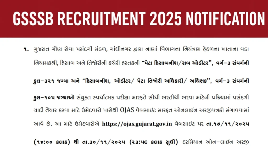 GSSSB Recruitment 2025 for 426 Sub Accountant & Auditor Posts 1 GSSSB Recruitment 2025 for 426 Sub Accountant & Auditor Posts