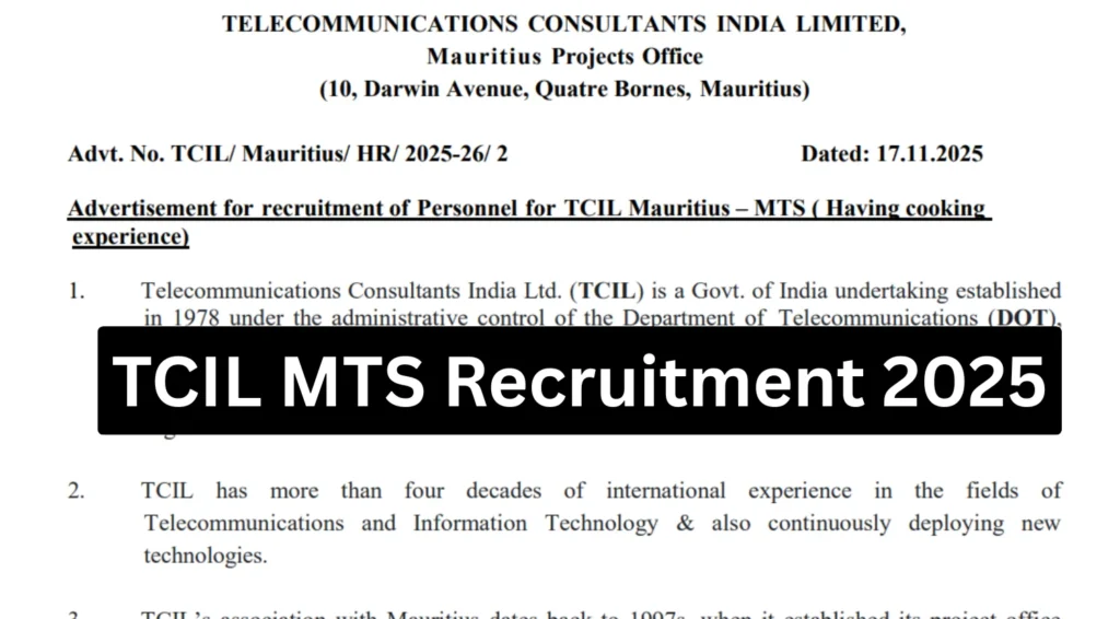 TCIL MTS Recruitment 2025 Notification Out for Mauritius Project, Apply Now 1 TCIL MTS Recruitment 2025