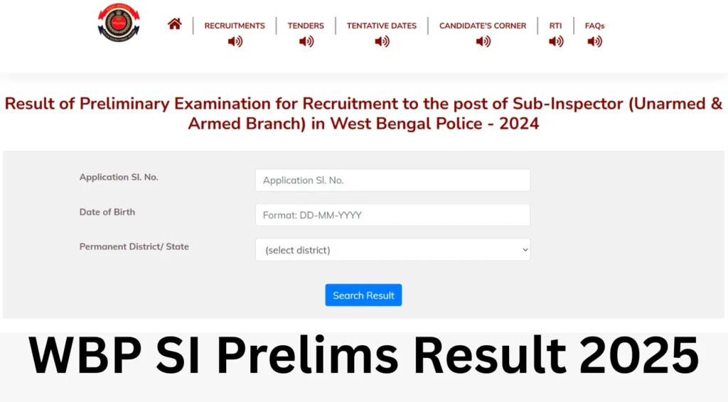 WBP SI Prelims Result 2025 Out, Direct WB Police Sub Inspector Result Link Here 1 WBP SI Prelims Result 2025
