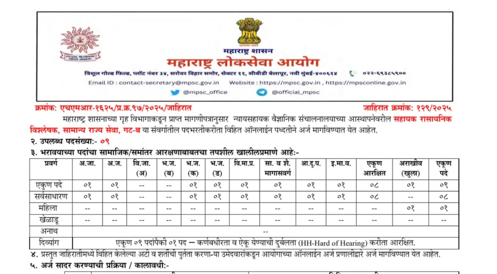 MPSC Assistant Chemical Analyser Recruitment 2025 Notification Out 1 MPSC Assistant Chemical Analyser Recruitment 2025 Notification Out