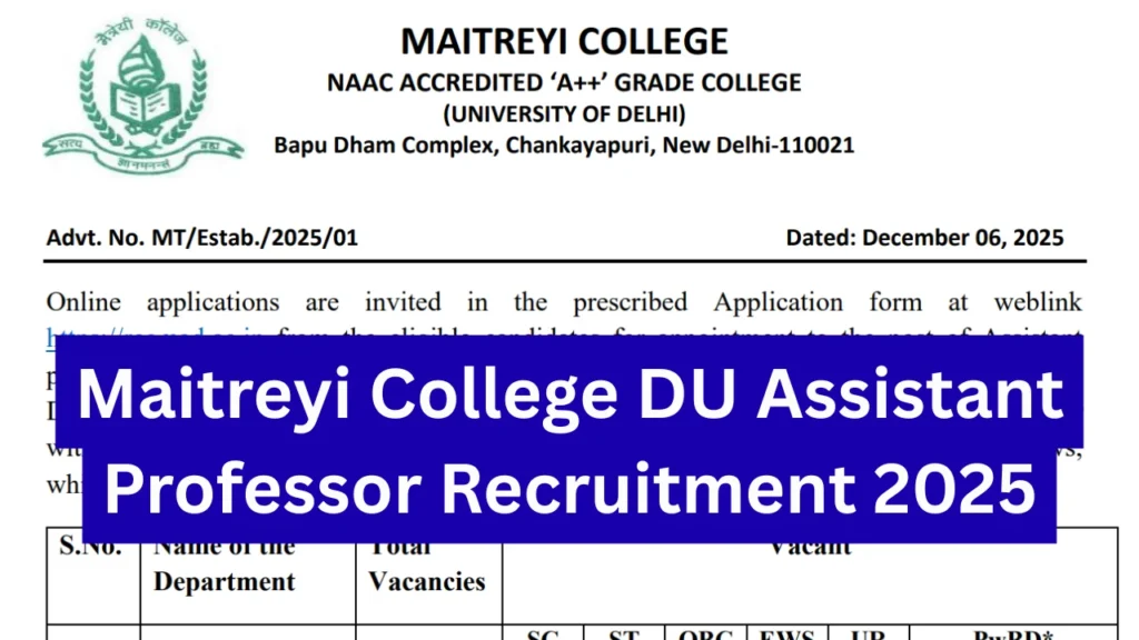 Maitreyi College DU Assistant Professor Recruitment 2025 Notification Out, Apply Online 1 Maitreyi College DU Assistant Professor Recruitment 2025