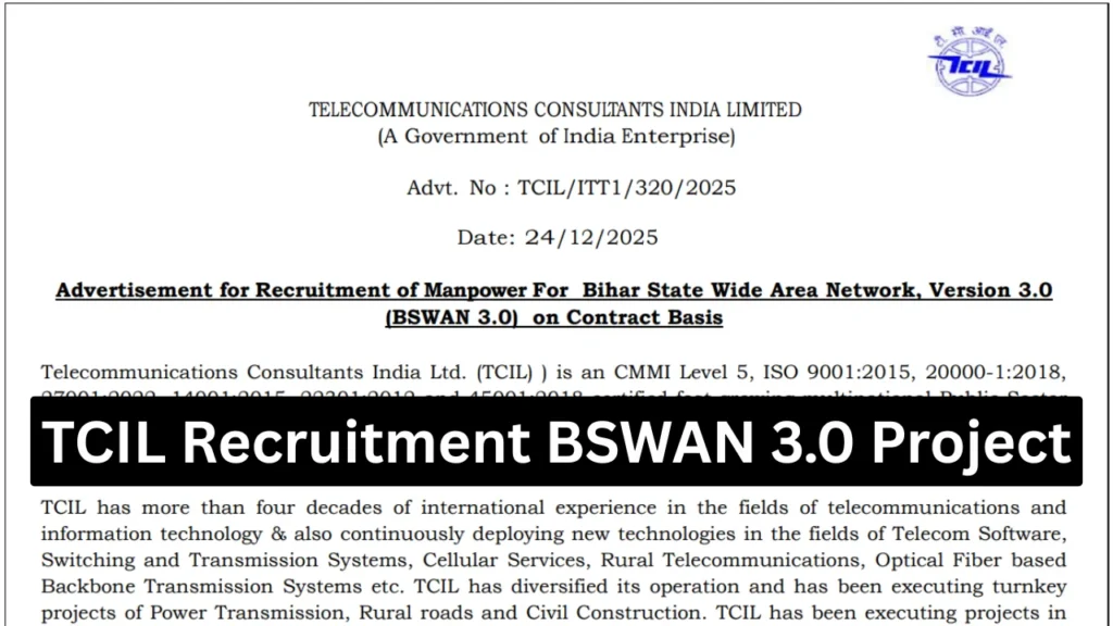TCIL Recruitment 2025-26 Notification Released for BSWAN 3.0 Project Vacancies 1 TCIL Recruitment BSWAN 3.0 Project
