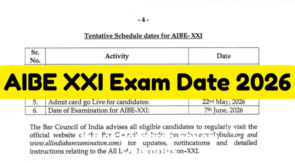 AIBE 21 Exam Date 2026 Out, Check Official Schedule Notice PDF 1 AIBE 21 Exam Date 2026