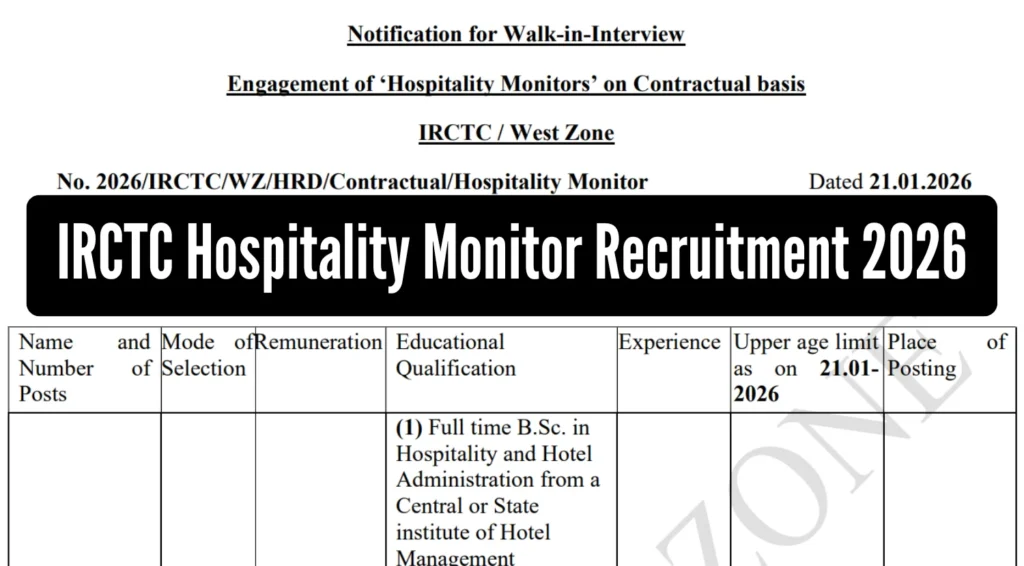 IRCTC Hospitality Monitor Recruitment 2026 Notification Out, Walk-in Interview For 43 Contractual Vacancies 1 IRCTC Hospitality Monitor Recruitment 2026