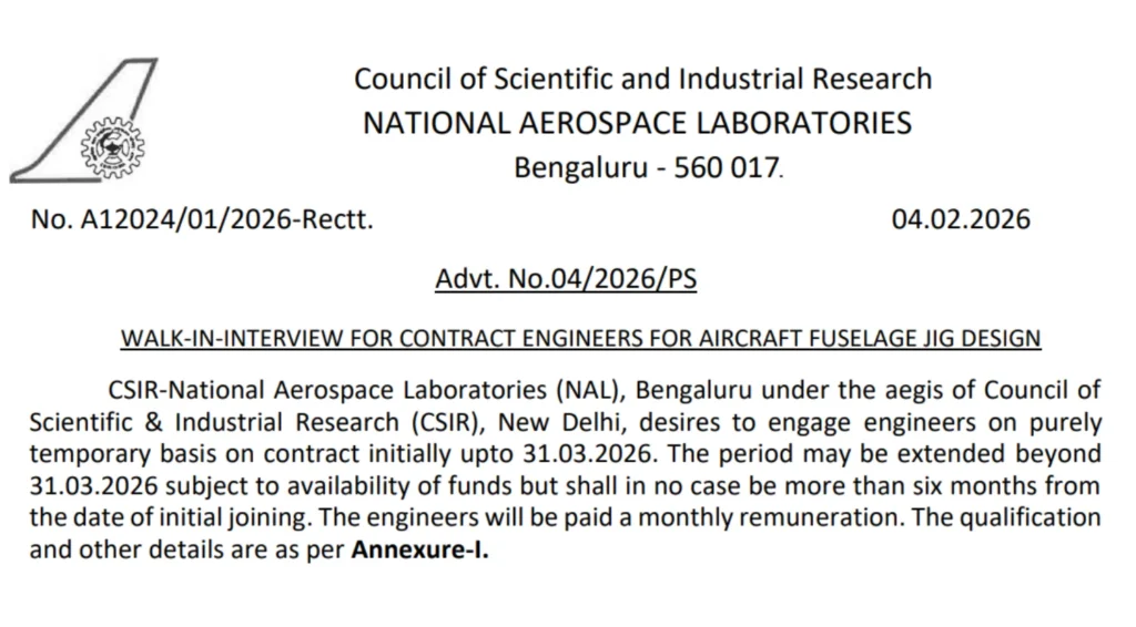 CSIR-NAL Engineer Recruitment 2026: Walk-in Interview for Contract CAD Design Engineers 1 CSIR-NAL Engineer Recruitment 2026
